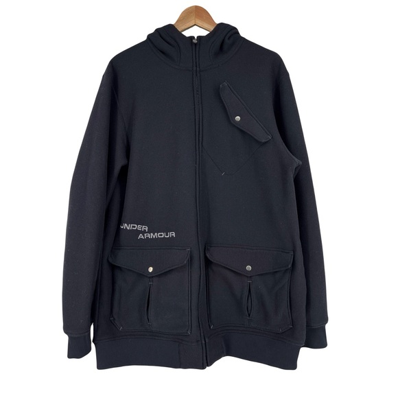 Under Armour Black Ribbed Full Zip Fleece Hoodie jacket - Picture 1 of 7